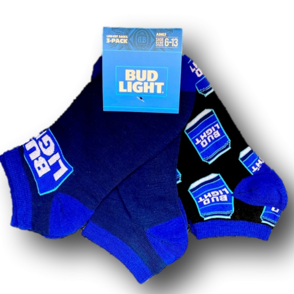 3-Pack Bud Light Beer Funny Novelty Low Cut Socks - NWT